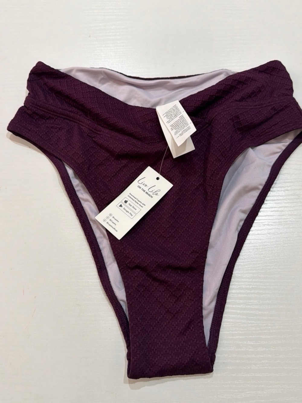 Cupshe Deep Plum Textured High Cut Bikini Bottom
